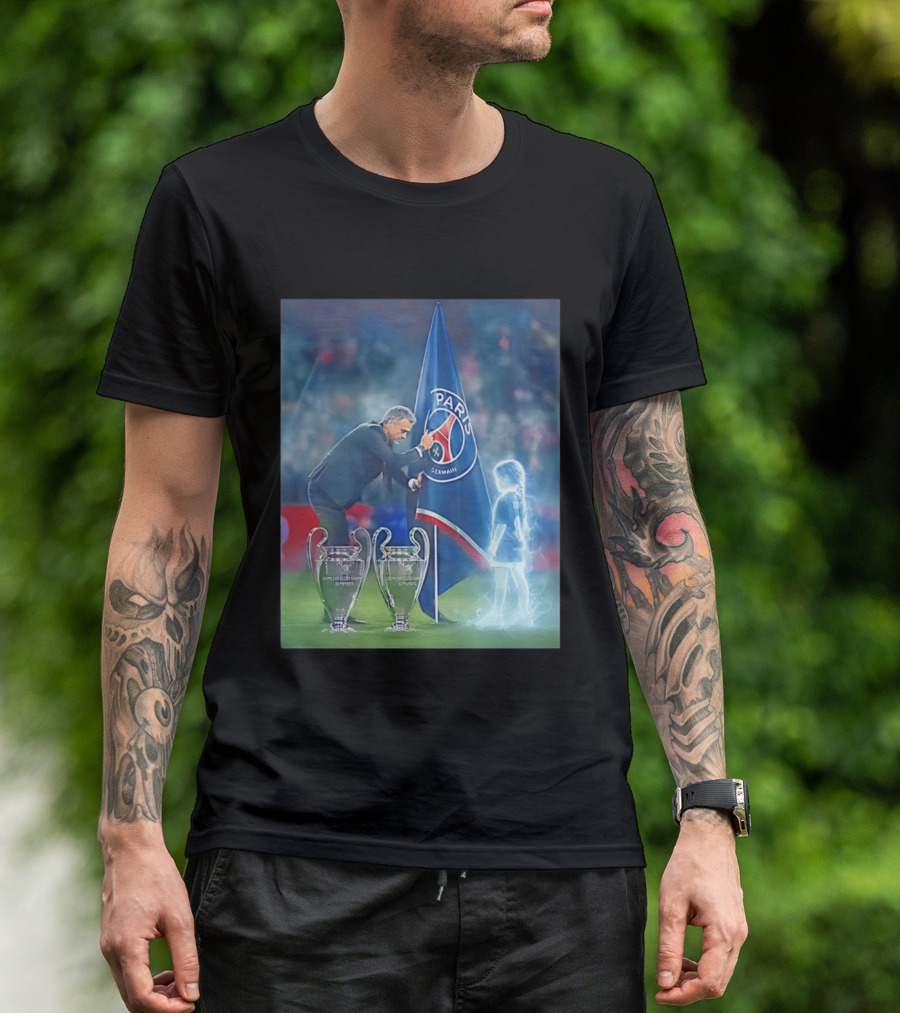 Paris Saint Germain Luis Enrique UEFA Trophies Team Flag T-Shirt