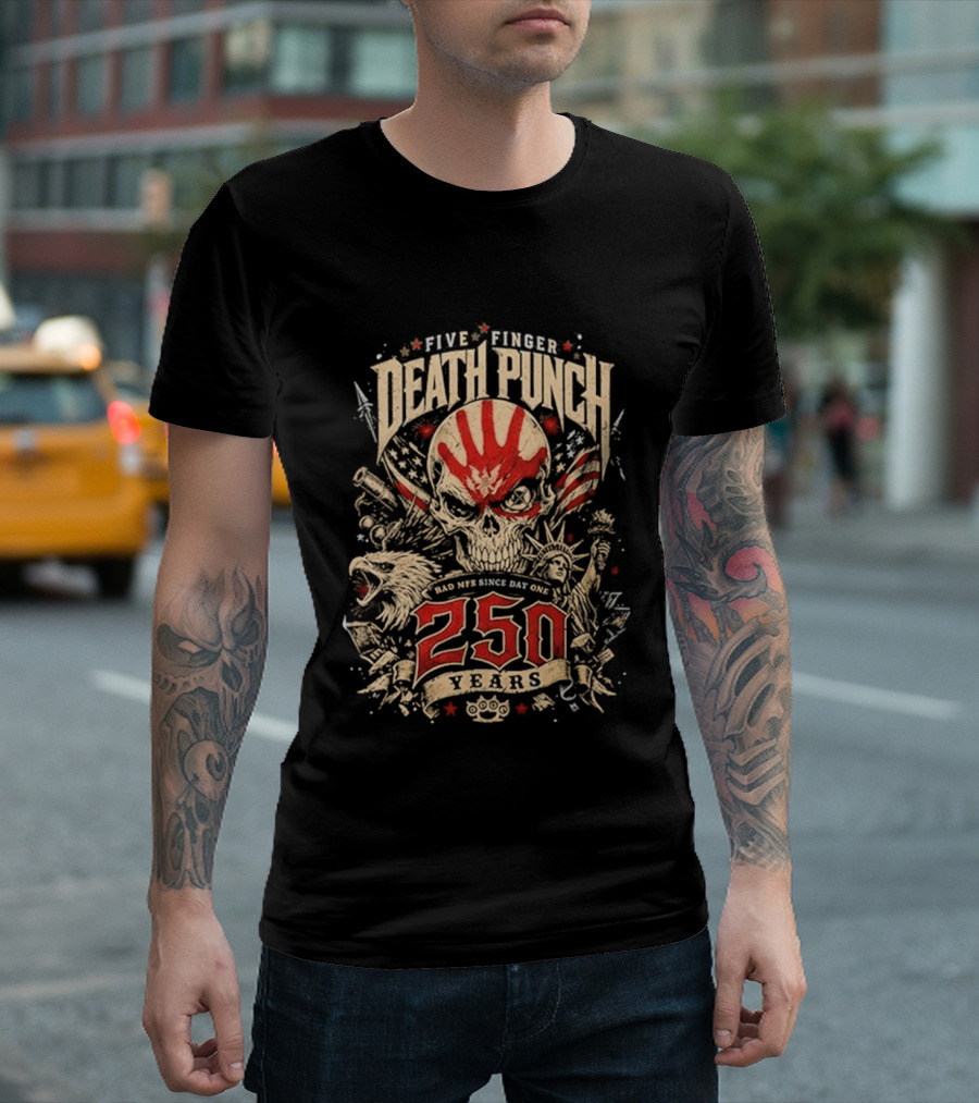 Five Finger Death Punch American Independence Day 250 Years Anniversary Skull Handprint T-Shirt
