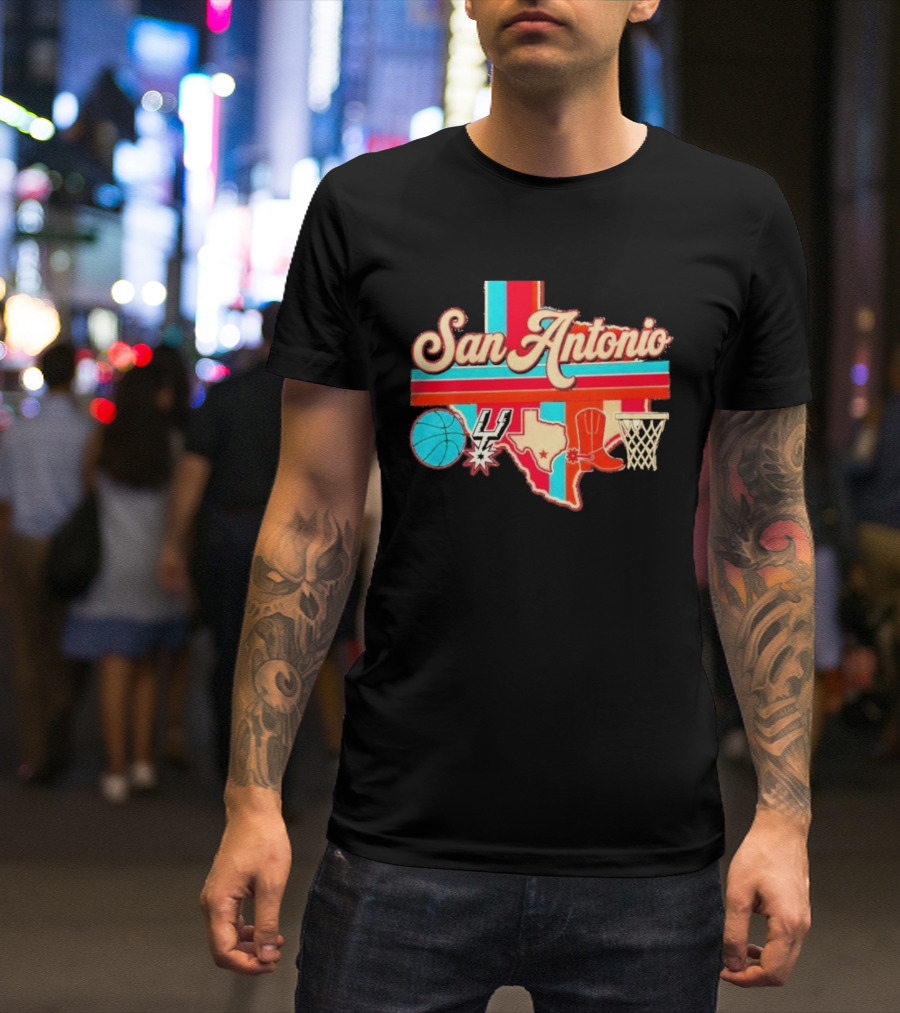 San Antonio Spurs Basketball Texas Map Iconography 2026 T-Shirt