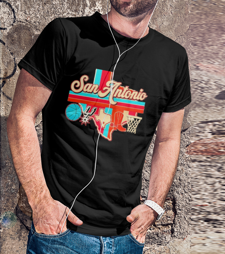 San Antonio Spurs Basketball Texas Map Iconography 2026 T-Shirt
