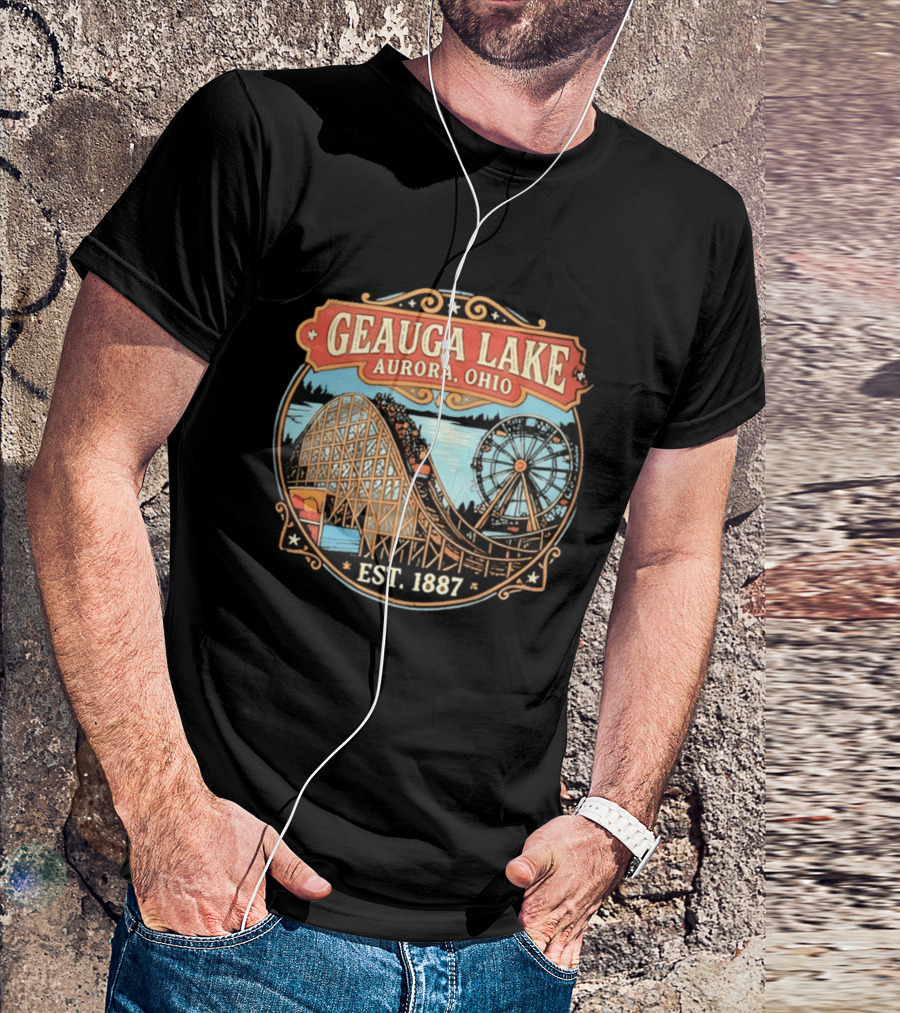 Geauga Lake Aurora Ohio Est 1887 Roller Ferris Wheel Amusement Park T-Shirt