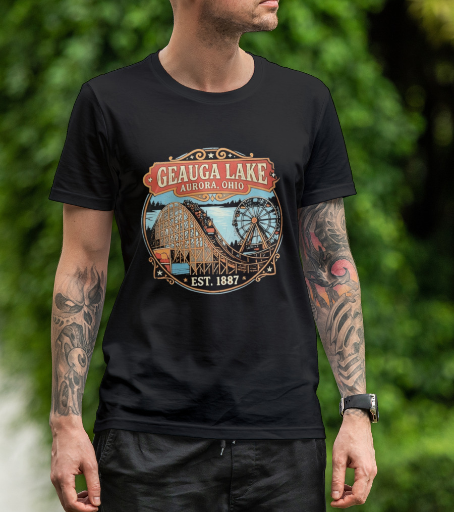 Geauga Lake Aurora Ohio Est 1887 Roller Ferris Wheel Amusement Park T-Shirt