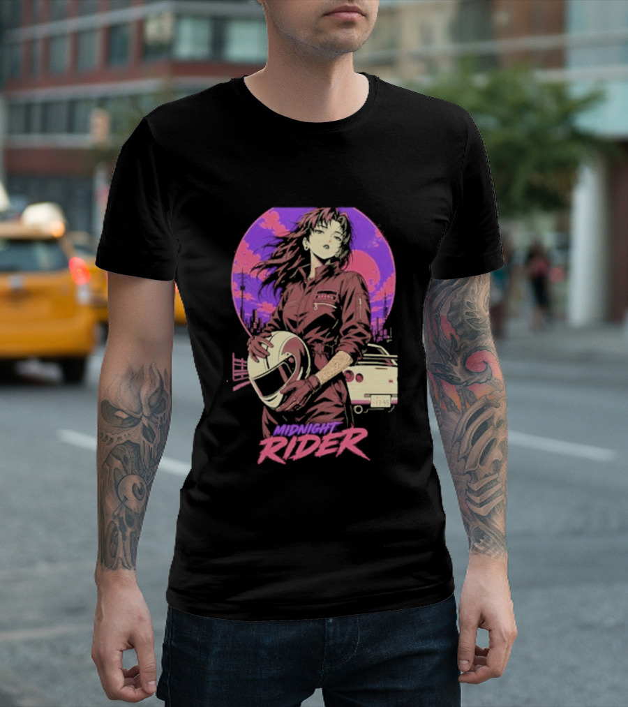 Midnight Rider Girl Racing Vintage 80s Style Retro Sunset Car Helmet T-Shirt