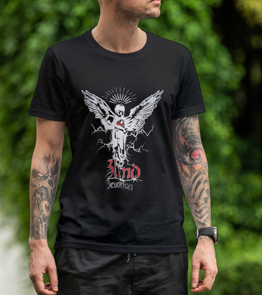 Blind Devotion Winged Angel With Sacred Heart And Halo T-Shirt
