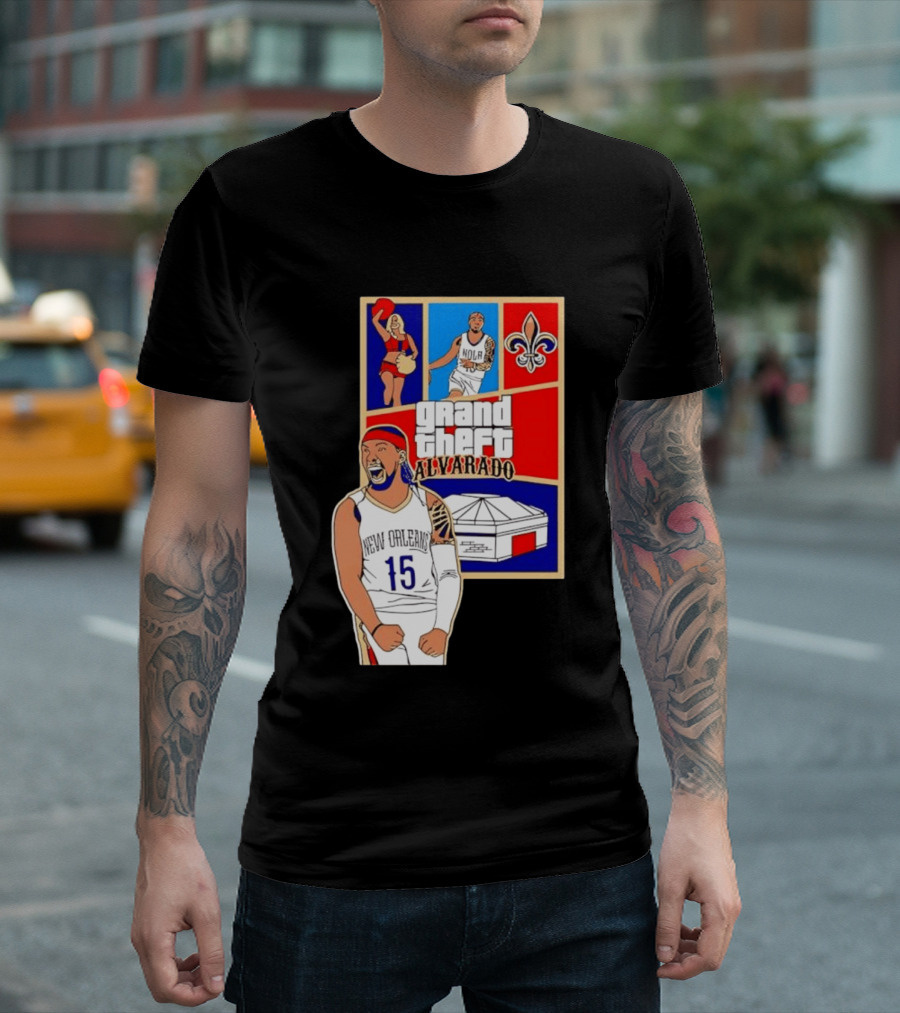 Grand Theft Alvarado New Orleans NOLA 15 Fleur De Lis Basketball T-Shirt