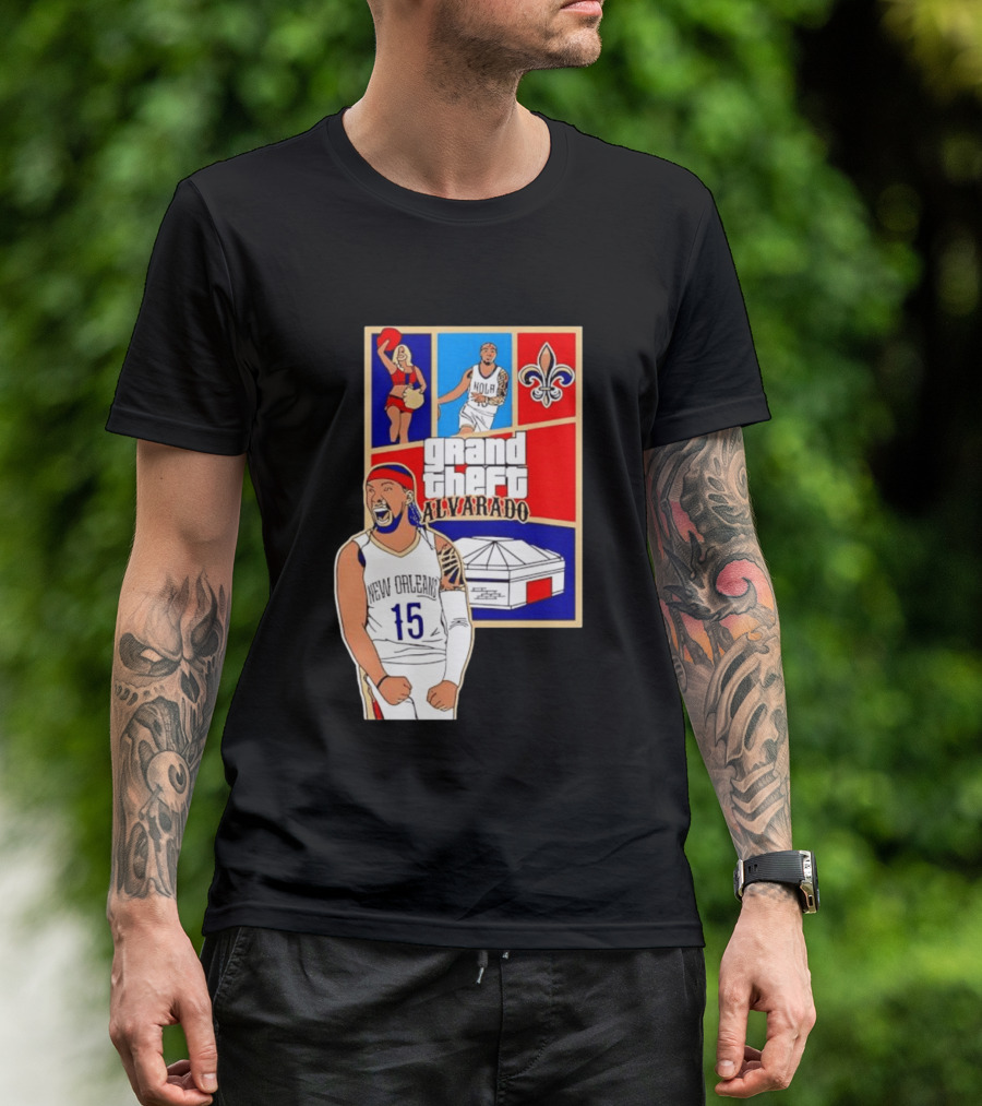 Grand Theft Alvarado New Orleans NOLA 15 Fleur De Lis Basketball T-Shirt