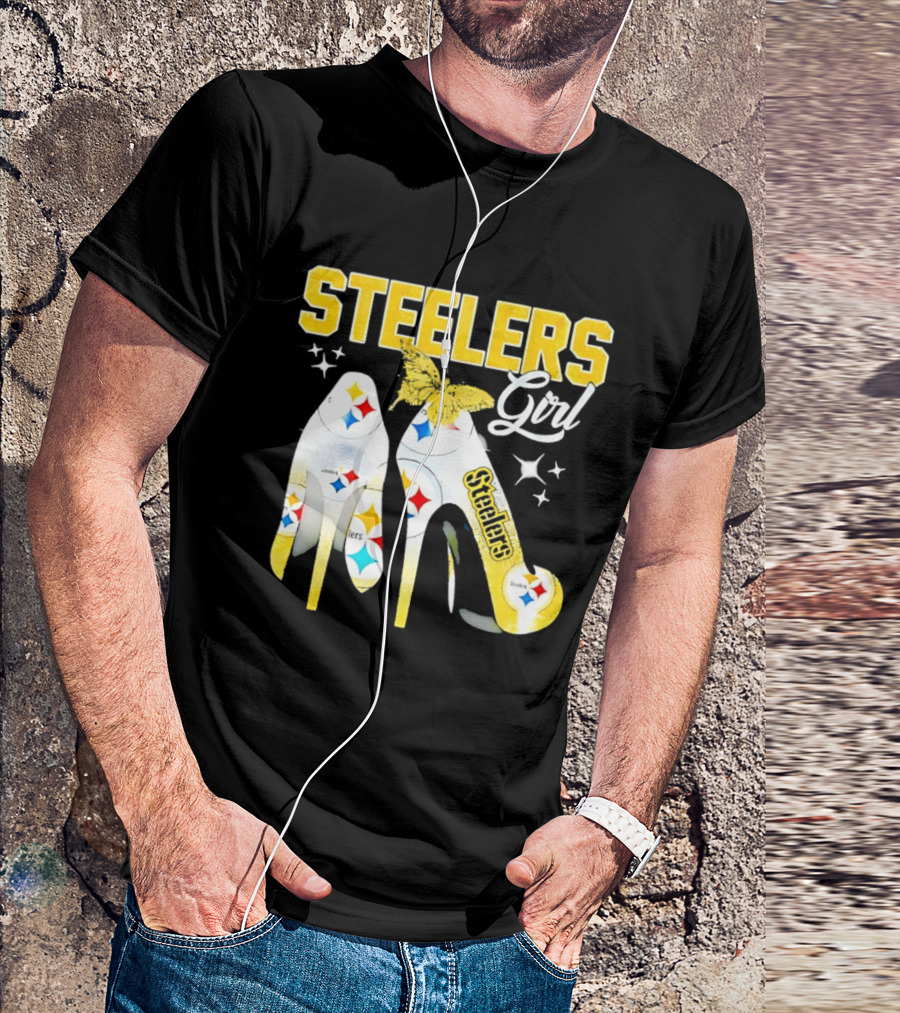 Steelers Girl High Heels With Butterfly And Stars T-Shirt