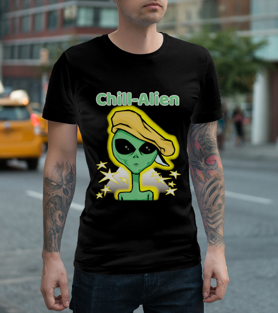 Chill Alien Beret Hat Stars Glow T-Shirt