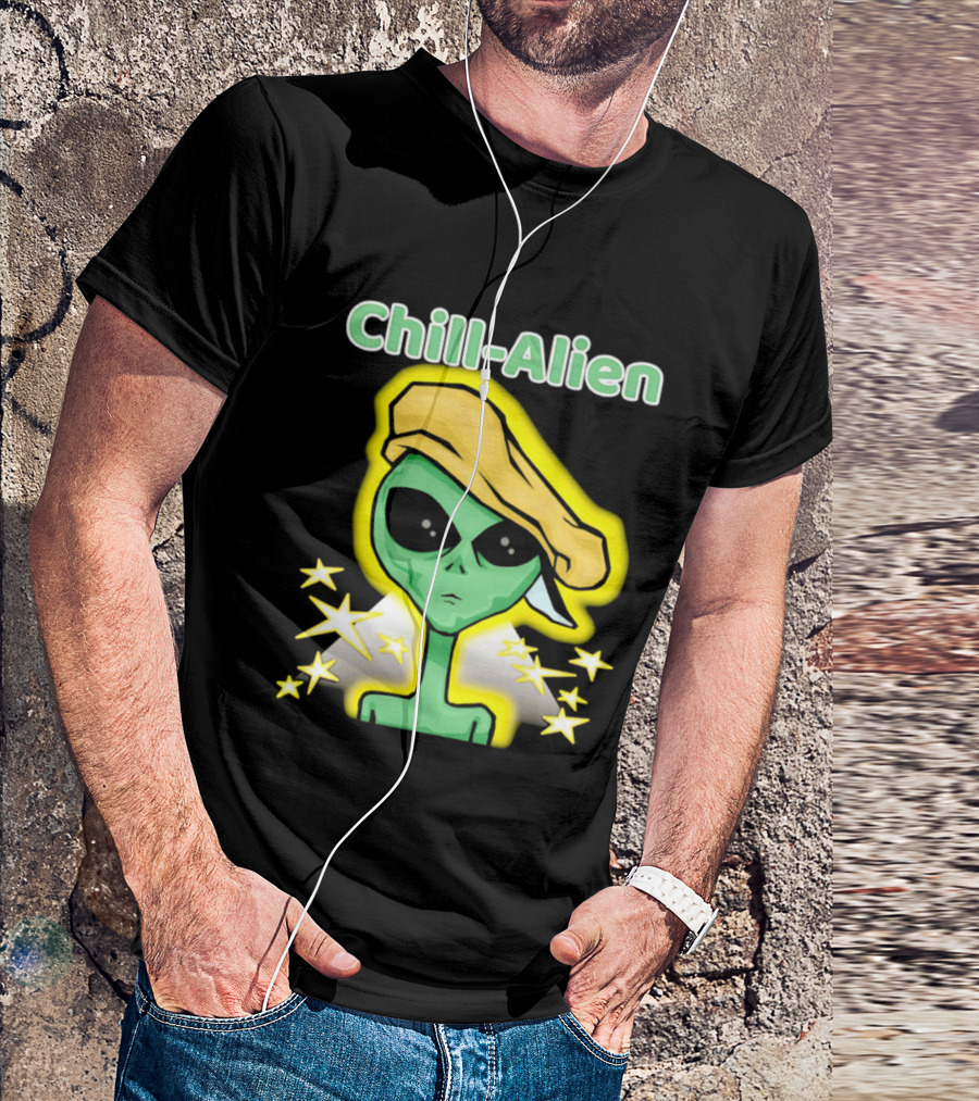 Chill Alien Beret Hat Stars Glow T-Shirt