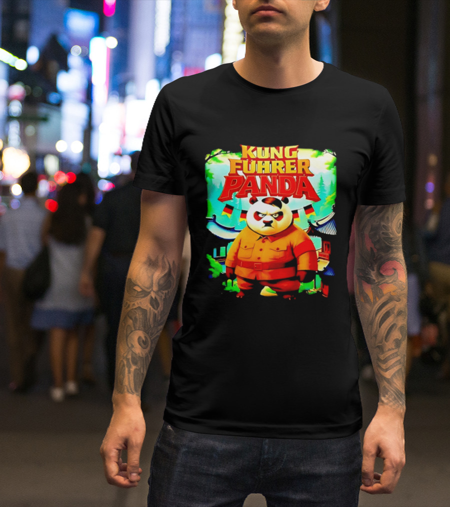 Kung Fuhrer Panda Military Styled Bear With Flags T-Shirt