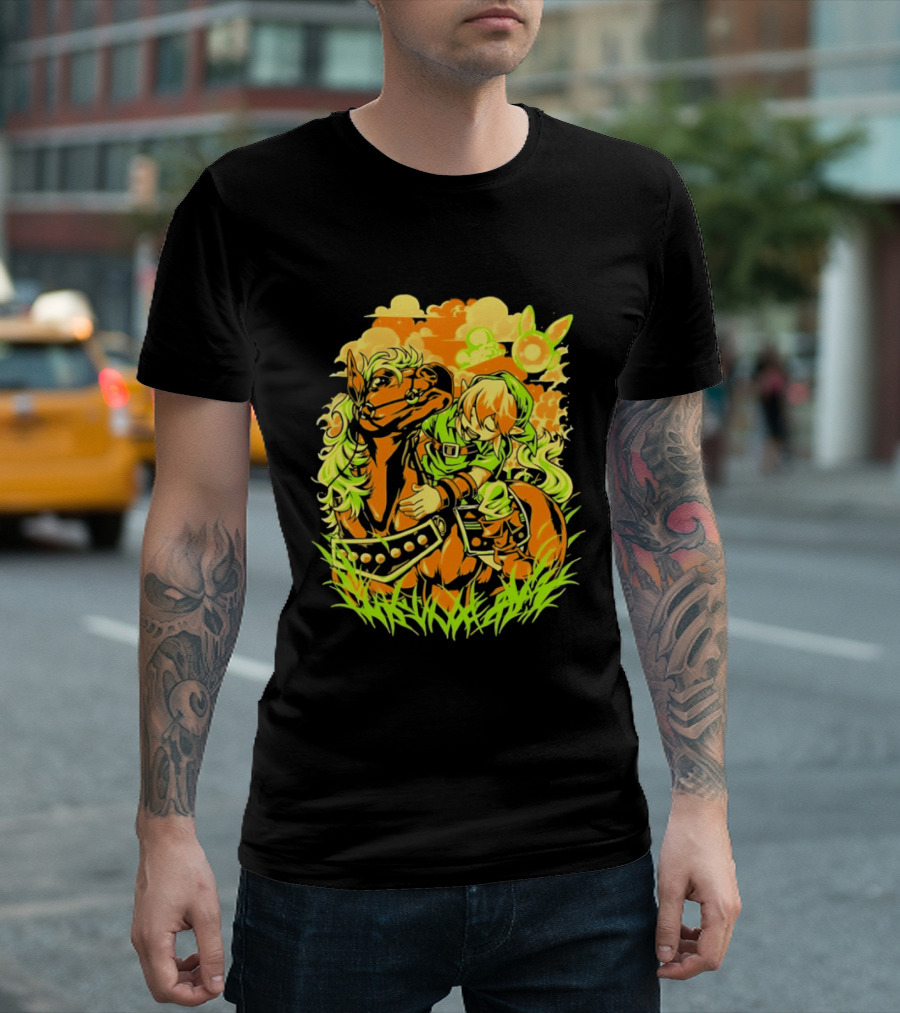 Legend Of Zelda Link And Epona Journey Through Hyrule Fields Adventure T-Shirt