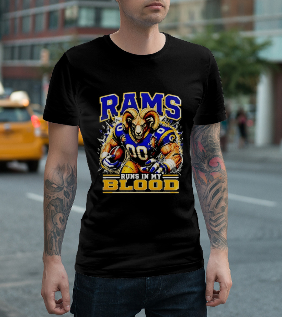 Rams Runs In My Blood Football Player T-Shirt