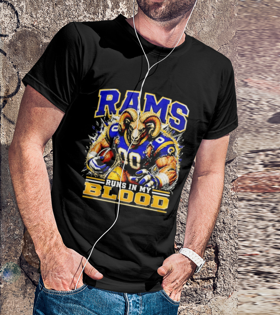 Rams Runs In My Blood Football Player T-Shirt
