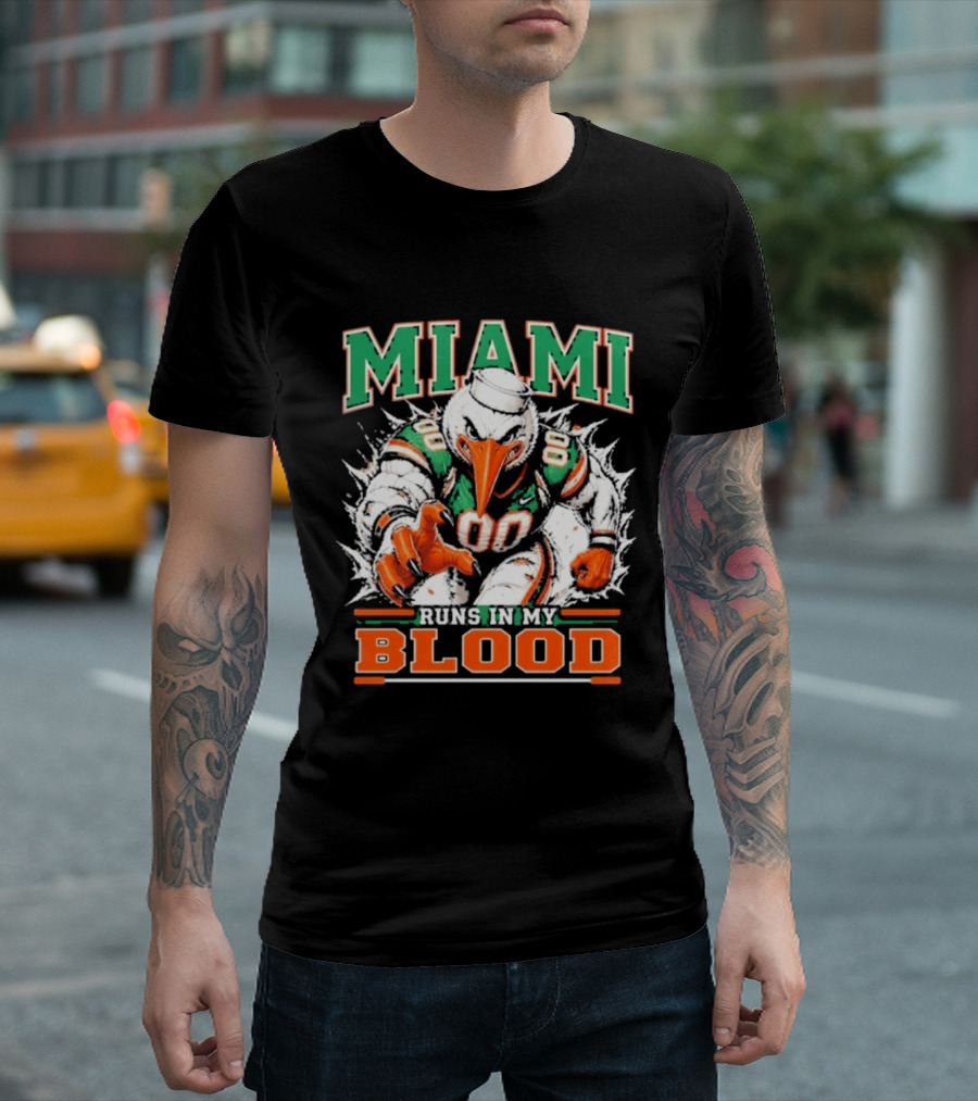 Miami Hurricanes Runs In My Blood Sebastian The Ibis NCAA Football T-Shirt