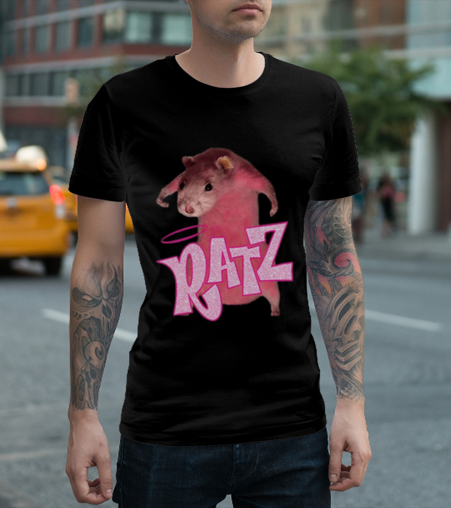 Ratz Pink Rat Meme Funny Text Bold Letters Halo T-Shirt
