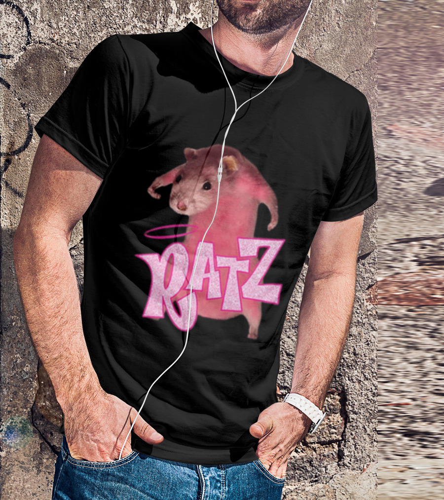 Ratz Pink Rat Meme Funny Text Bold Letters Halo T-Shirt