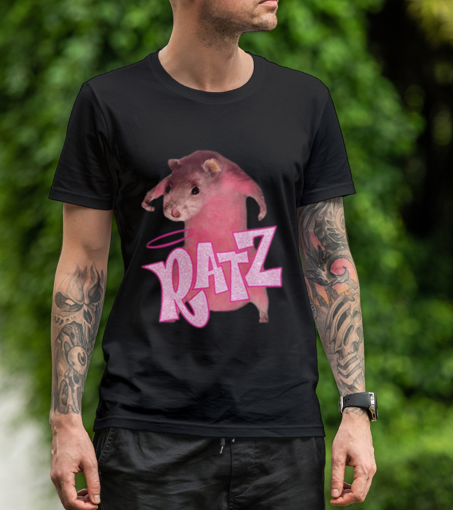 Ratz Pink Rat Meme Funny Text Bold Letters Halo T-Shirt