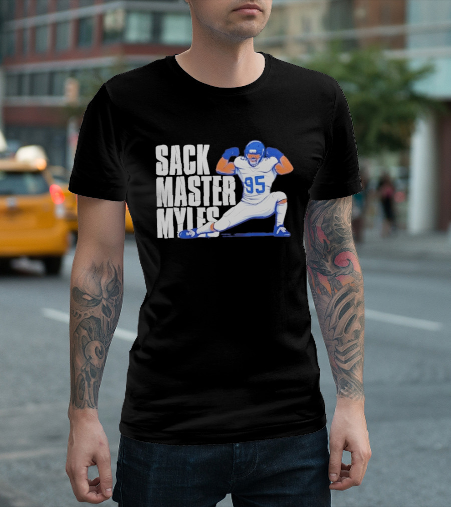 Myles 95 Sack Master Football Pose T-Shirt