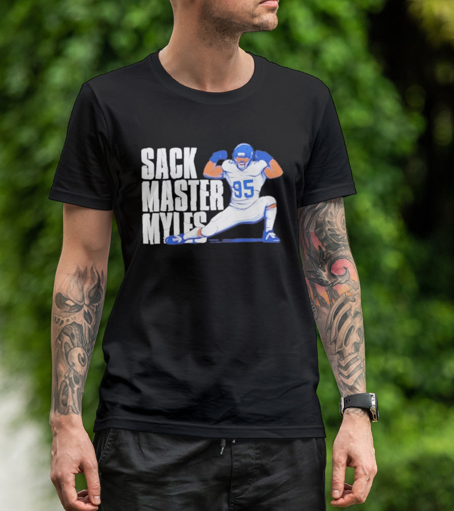 Myles 95 Sack Master Football Pose T-Shirt