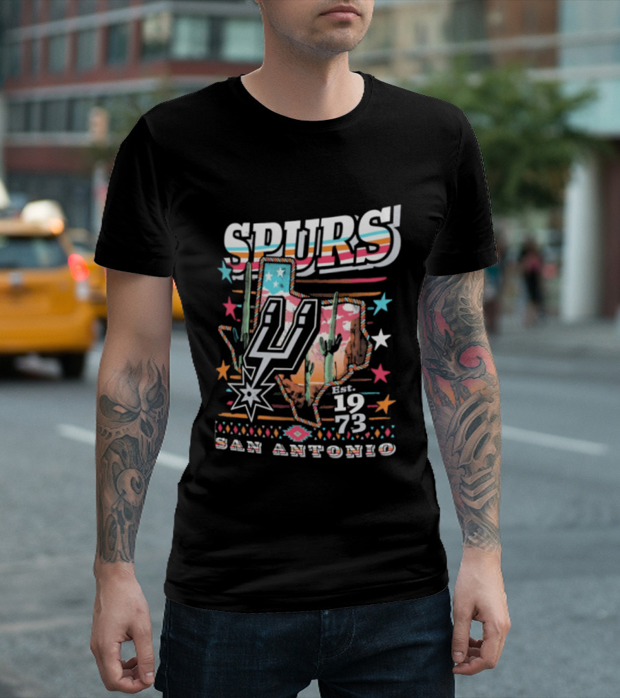 Spurs San Antonio 1973 Desert Cactus Stars Retro Western T-Shirt