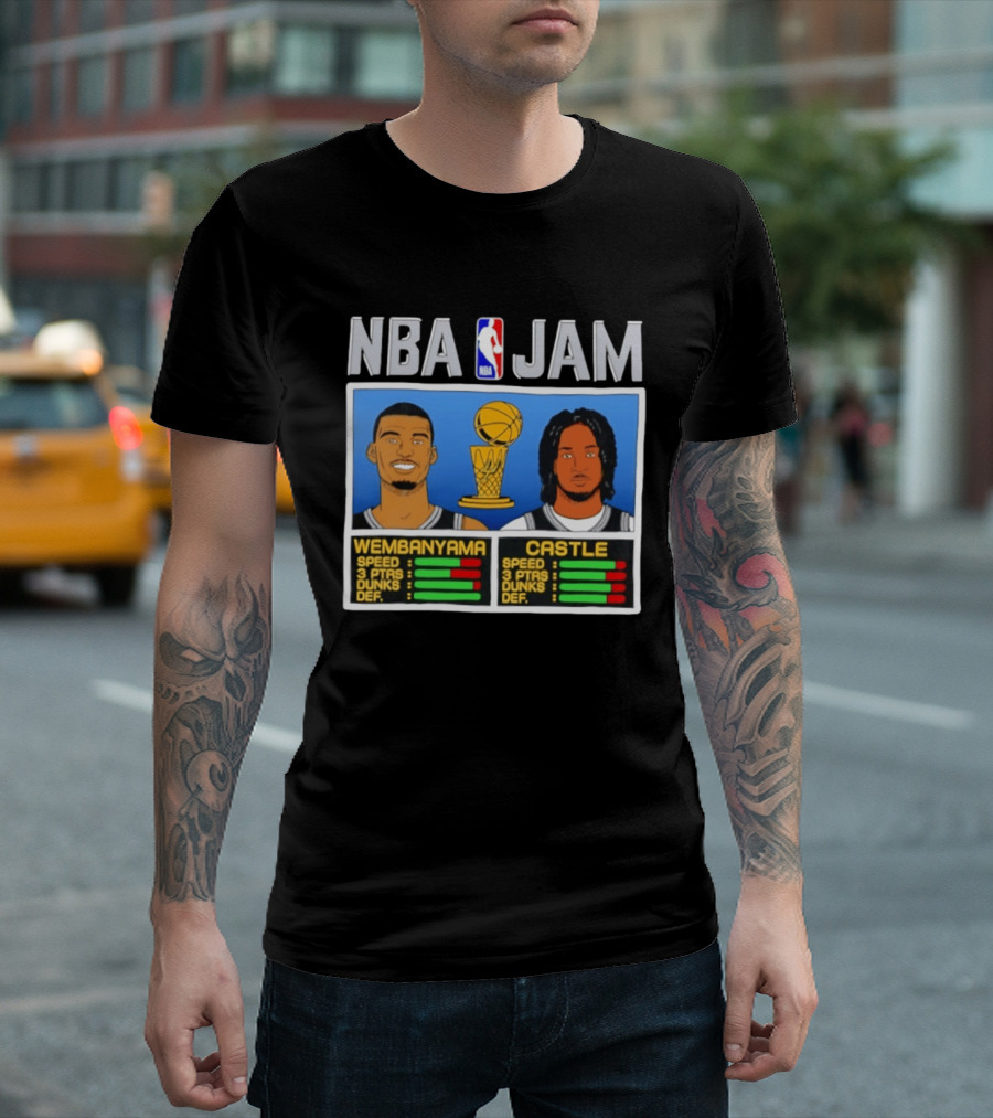 San Antonio Spurs Victor Wembanyama Stephon Castle NBA Jam Style Stats T-Shirt