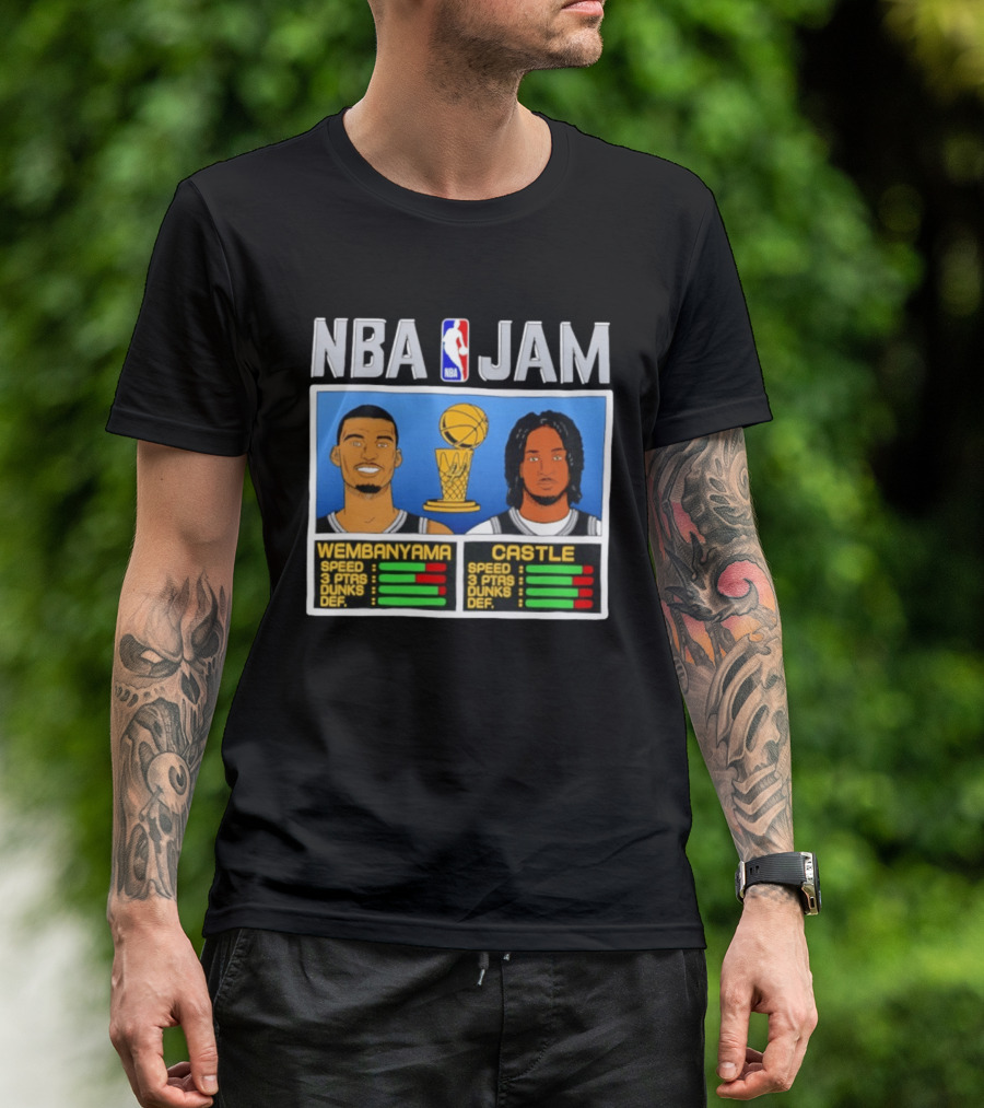 San Antonio Spurs Victor Wembanyama Stephon Castle NBA Jam Style Stats T-Shirt