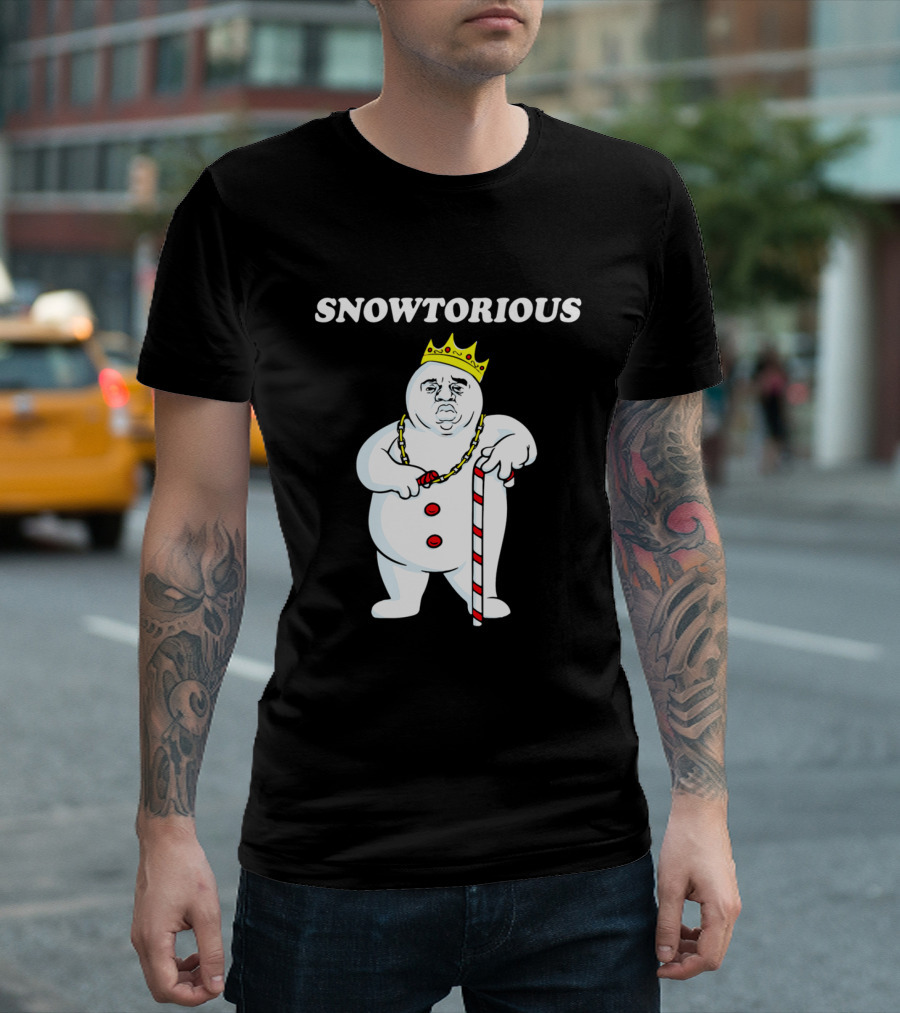 SNOWTORIOUS Funny Christmas King Snowman With Crown And Candy Cane T-Shirt