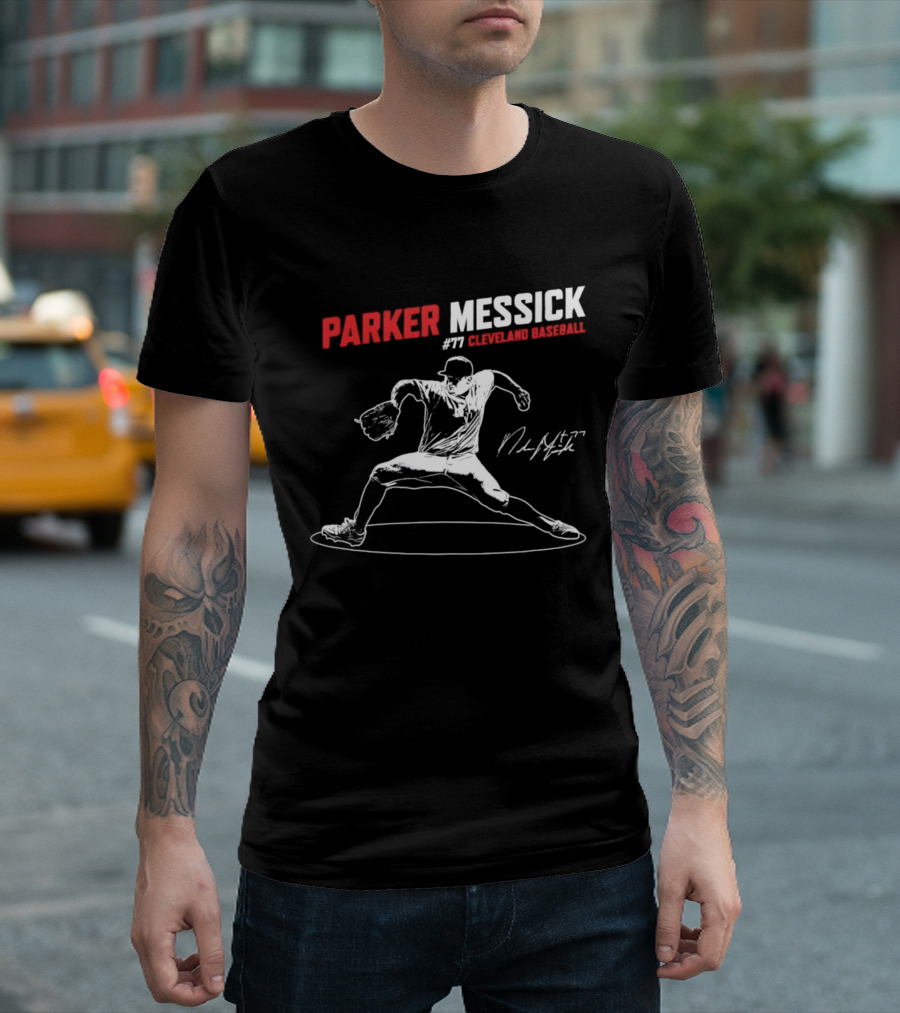 Parker Messick #77 Cleveland Baseball Commander Signature T-Shirt