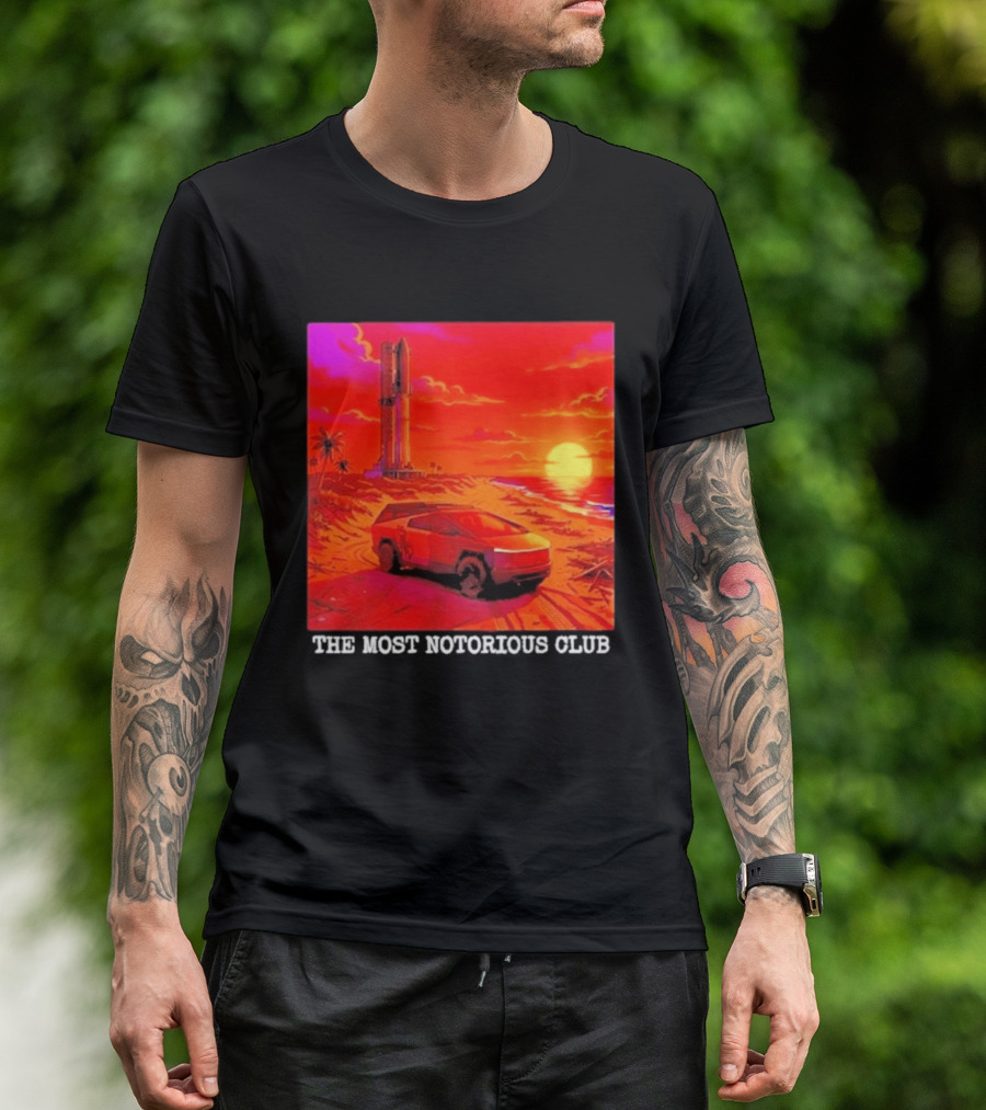 Tesla Cybertruck Sunset Beach Tower The Most Notorious Club T-Shirt