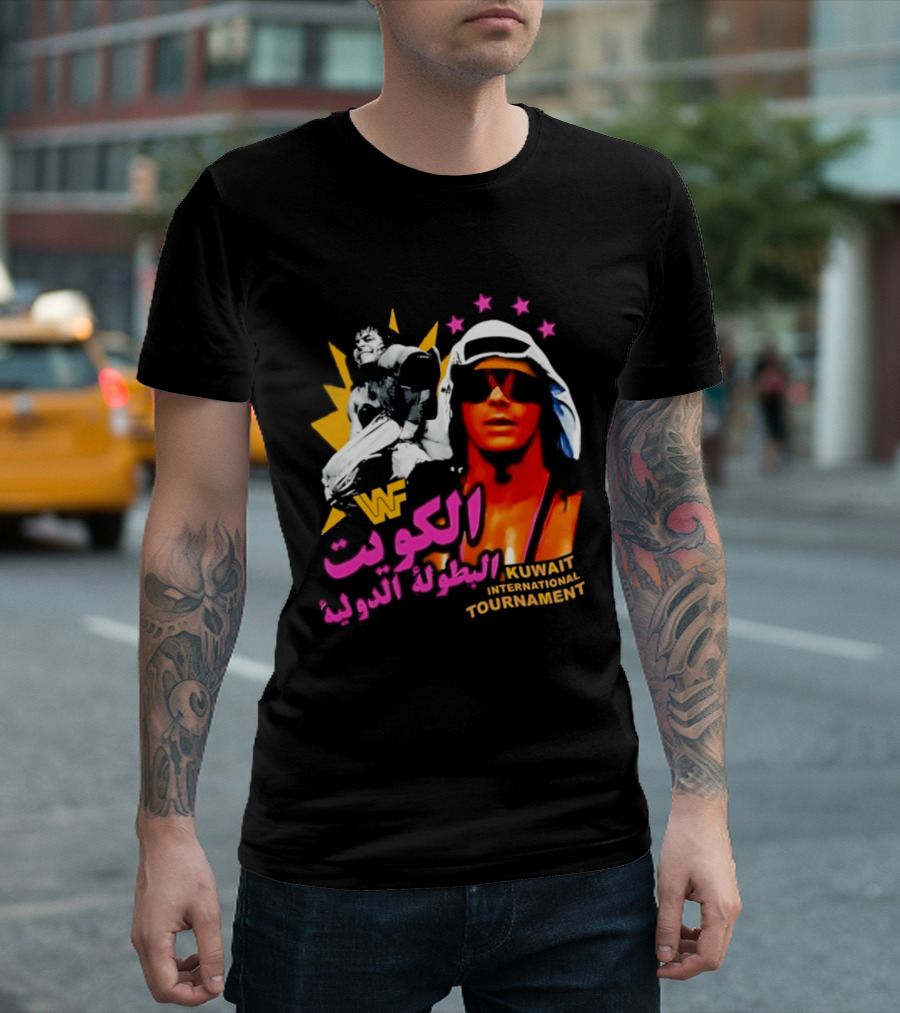 Bret Hart WWF Kuwait International Tournament Arabic Text And Stars T-Shirt