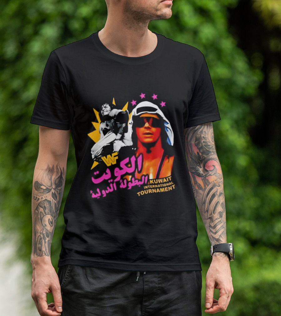 Bret Hart WWF Kuwait International Tournament Arabic Text And Stars T-Shirt