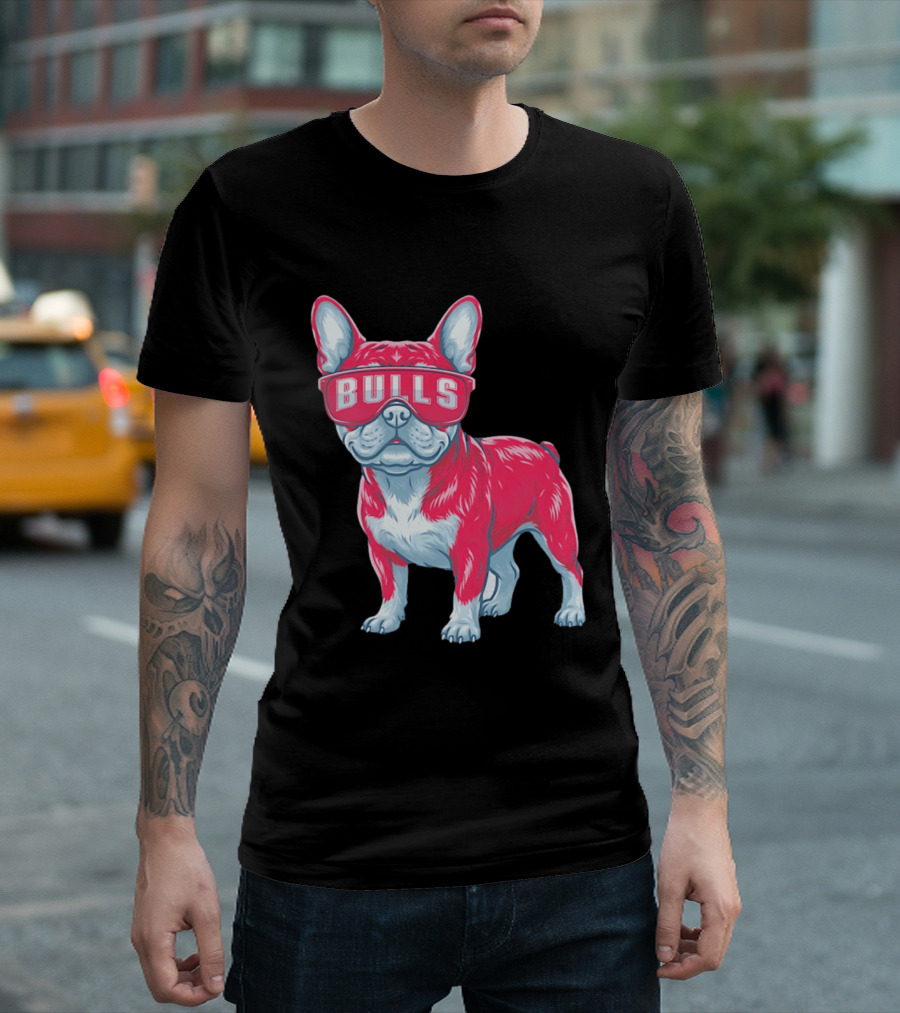 Chicago Bulls French Bulldog Wearing Bulls Glasses T-Shirt