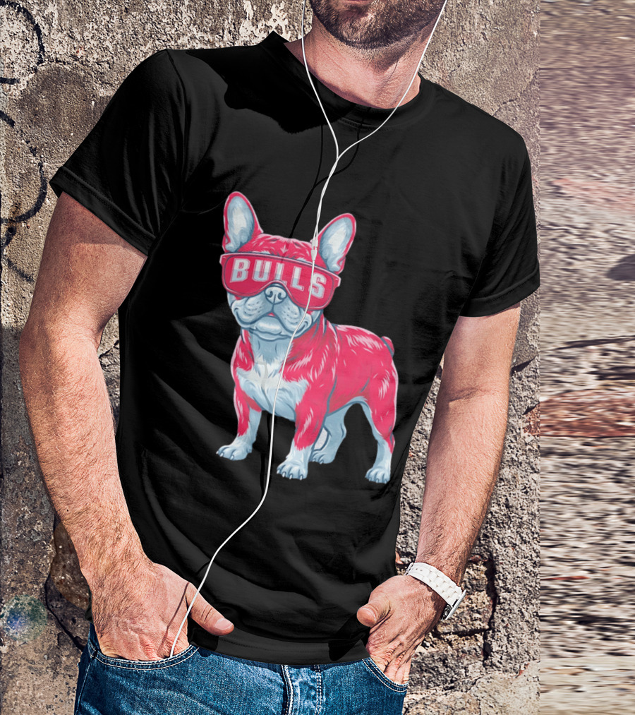 Chicago Bulls French Bulldog Wearing Bulls Glasses T-Shirt
