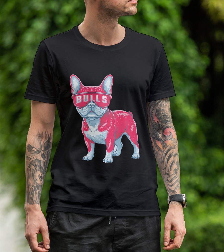 Chicago Bulls French Bulldog Wearing Bulls Glasses T-Shirt