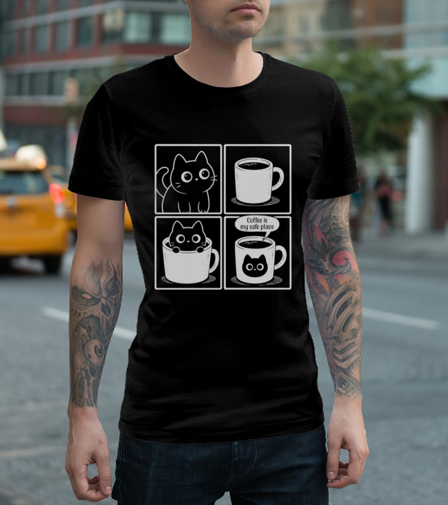Coffee Is My Safe Place Cat Inside T-Shirt