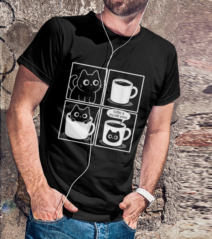 Coffee Is My Safe Place Cat Inside T-Shirt
