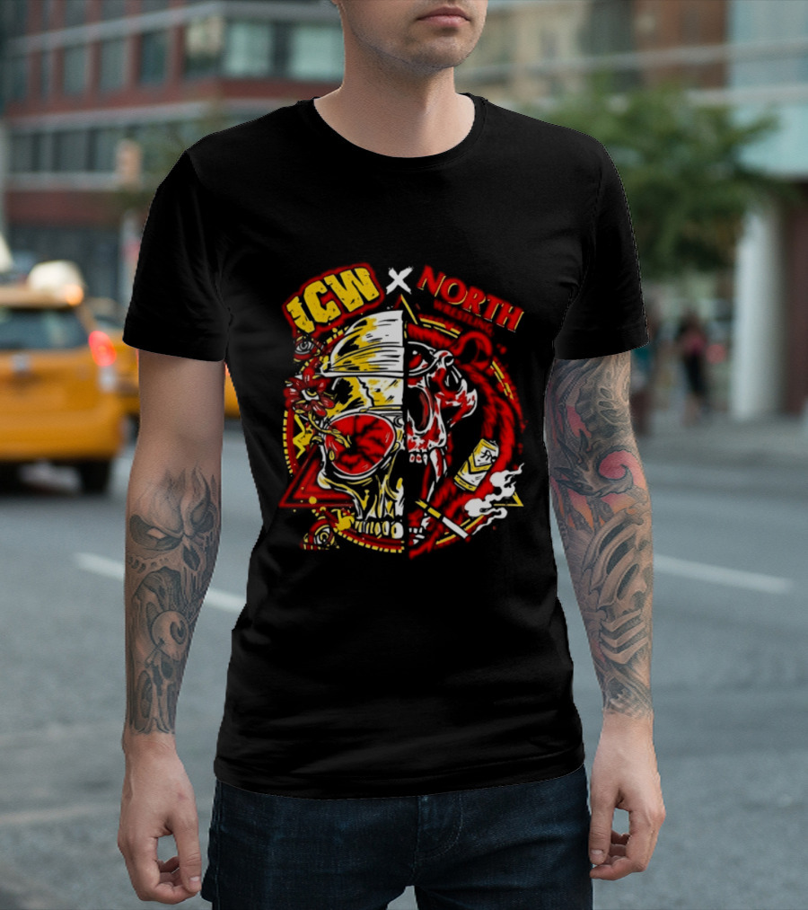 ICW X NORTH Wrestling Skull Collaboration T-Shirt
