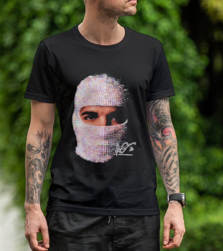 Drake Iceman Mask Jewel Encrusted Balaclava T-Shirt