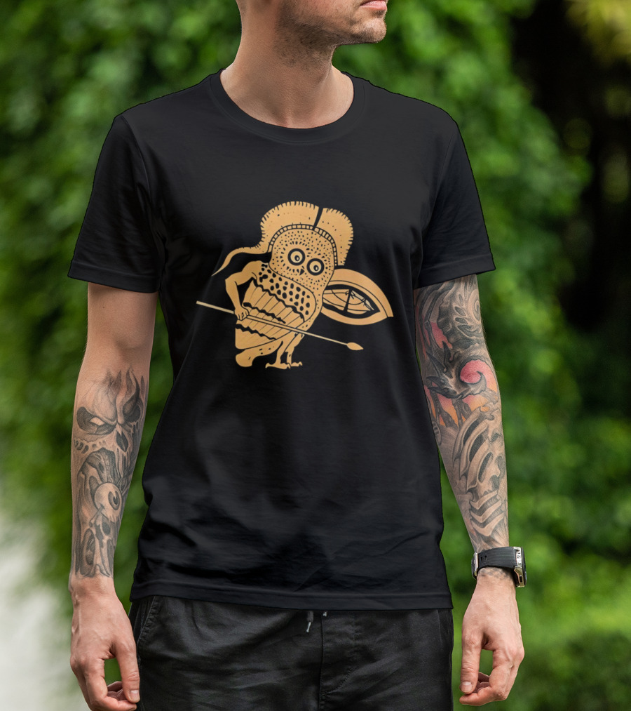 Little Owl Hoplite Warrior With Spear And Shield T-Shirt