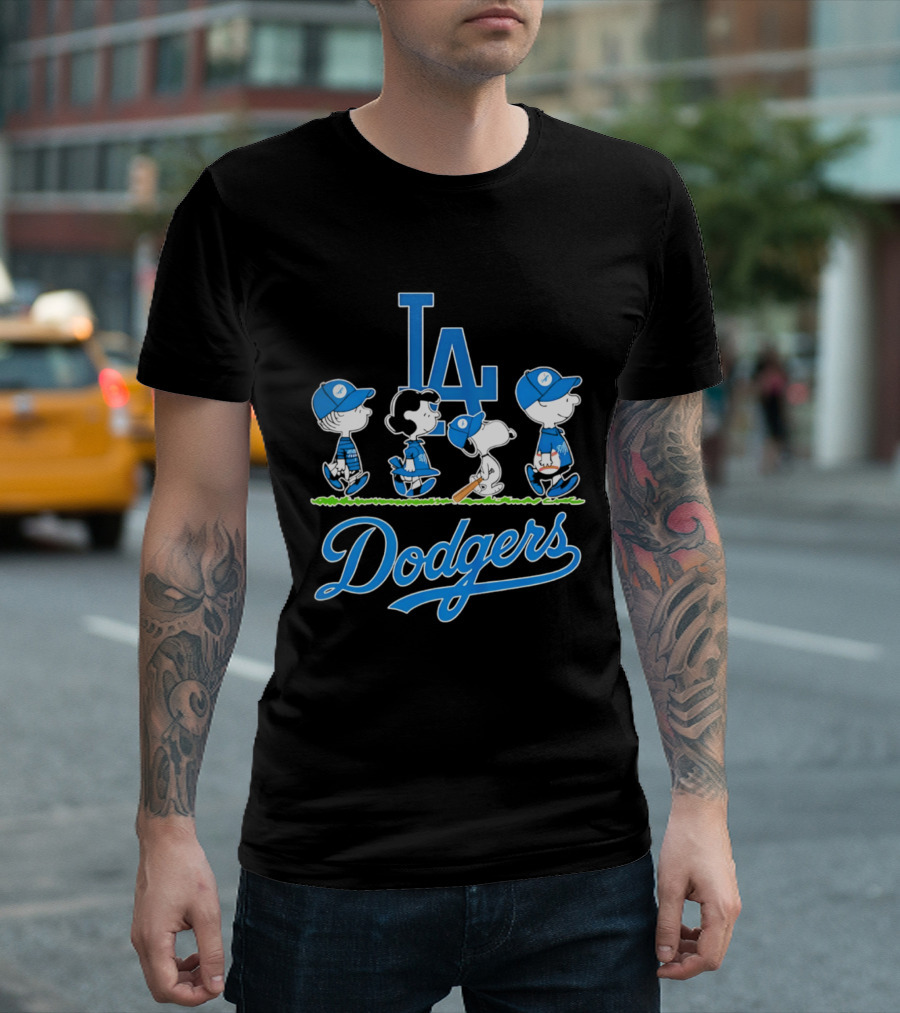 Peanuts Characters Los Angeles Dodgers Abbey Road T-Shirt