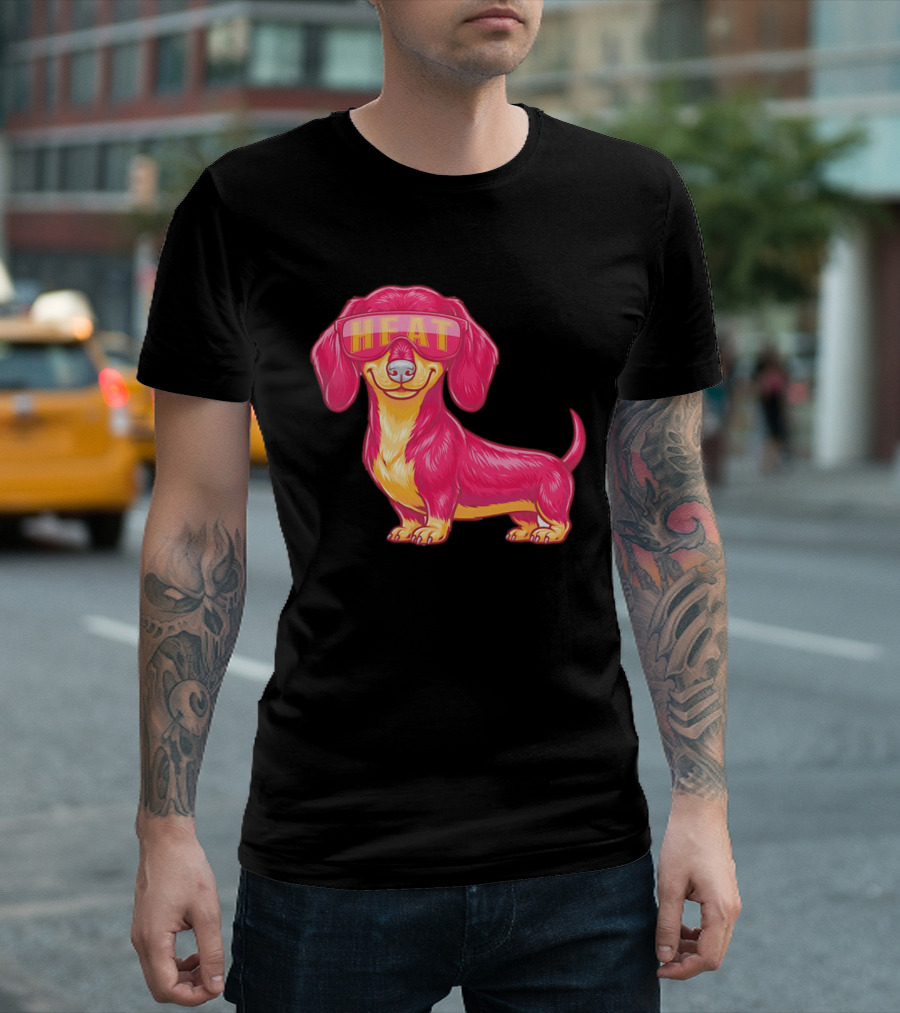 HEAT Sunglasses Dachshund Cartoon T-Shirt