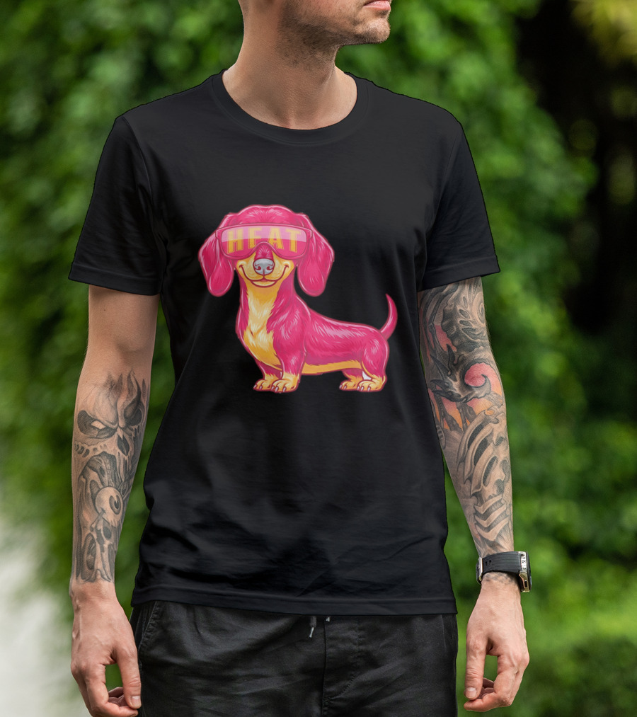 HEAT Sunglasses Dachshund Cartoon T-Shirt