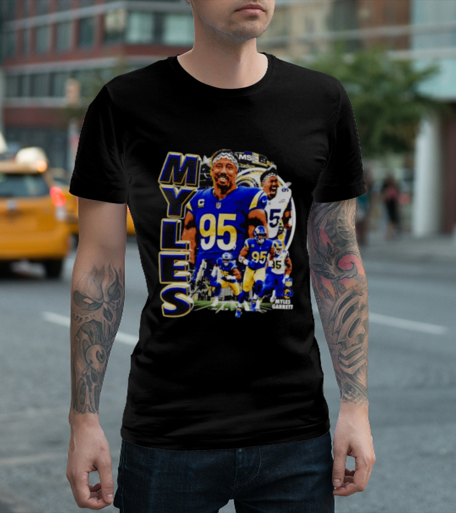 Myles Garrett Los Angeles Rams Number 95 Sports Fan Collage T-Shirt