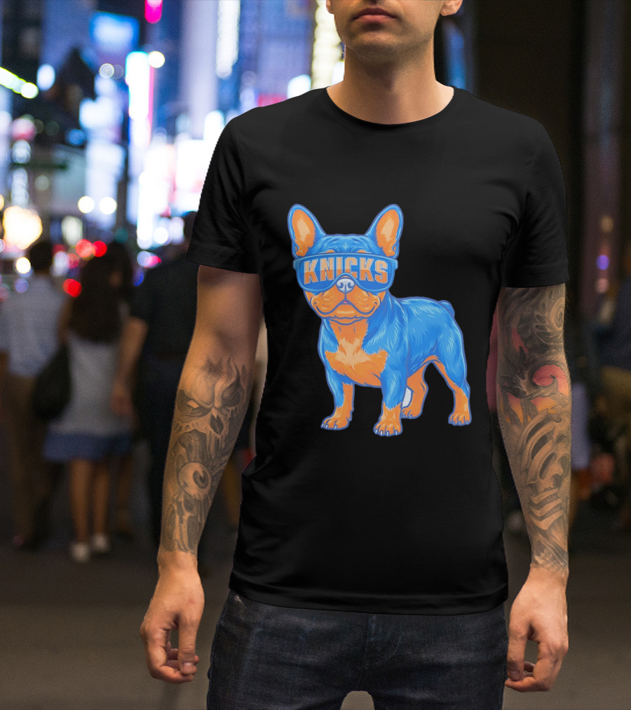 New York Knicks Bulldog Wearing Sunglasses T-Shirt