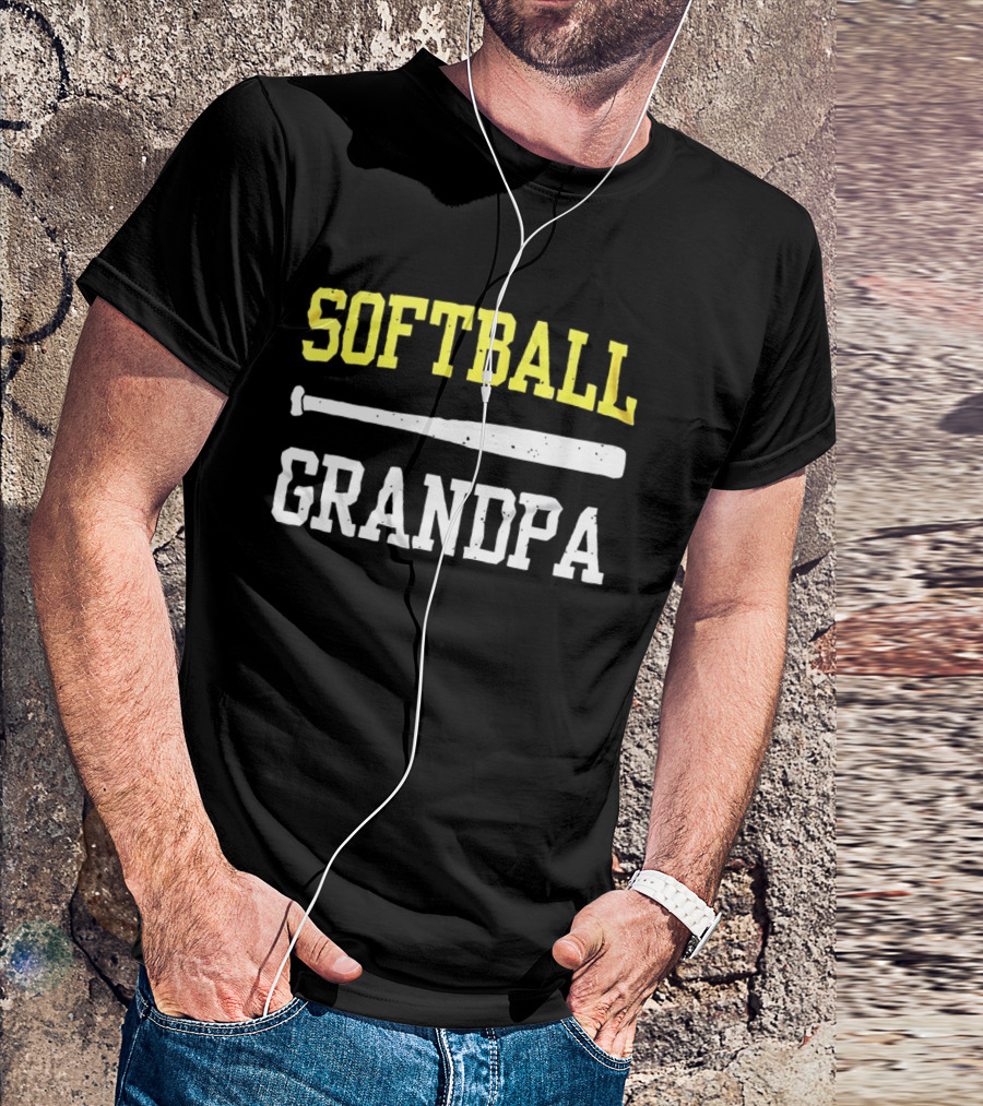 Softball Grandpa Proud Grandfather Game Day Crossed Bats T-Shirt