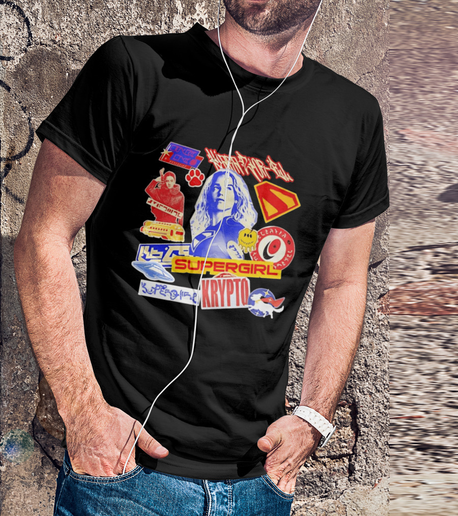 Supergirl Sasha Calle Krypto The Superdog DC Comics Sticker Collage Superhero T-Shirt