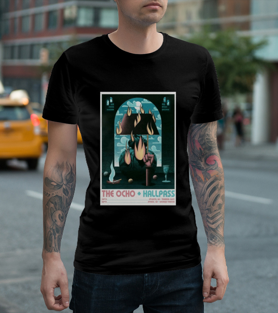 The Ocho Hallpass Atlanta GA Terminal West September 05 2026 Flames Clouds Fist T-Shirt