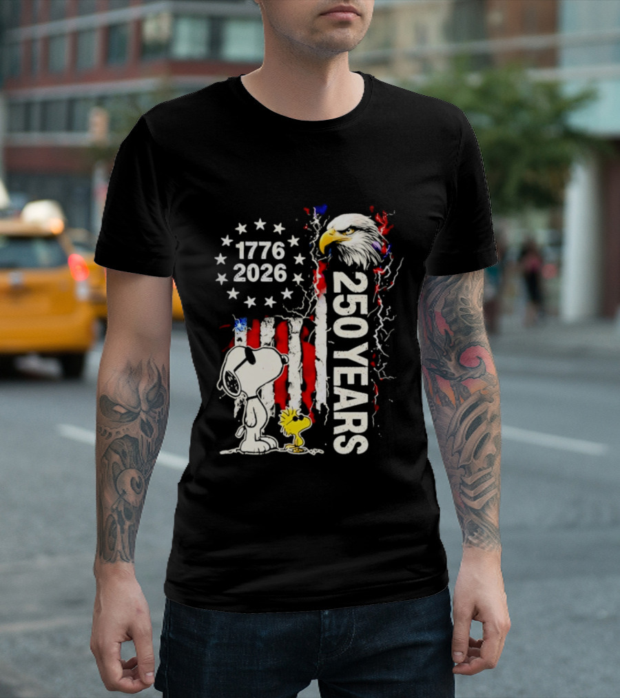 1776 2026 250 Years American Flag Eagle Snoopy Woodstock Independence T-Shirt