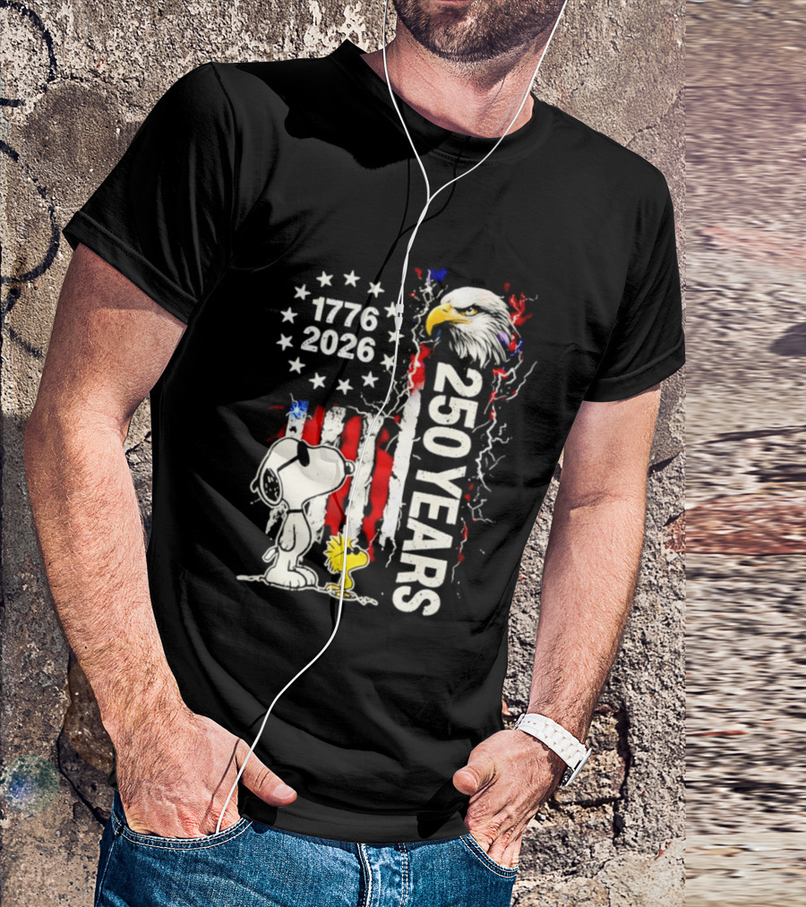 1776 2026 250 Years American Flag Eagle Snoopy Woodstock Independence T-Shirt
