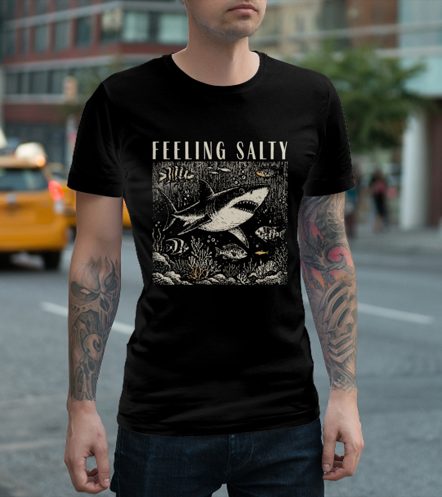 Feeling Salty Shark And Fish Ocean Scene T-Shirt
